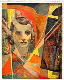 Elizabeth H. Frisch (CT/MA, 1910-1980) Modernist Self Portrait, Oil On Board