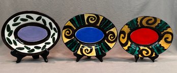 3 Studio Art Pottery Redware Oval Serving Platters