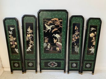 Chinese Five-Panel Graduated Lacquer Folding Screen With Hardstone And Bone Decoration