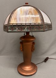 Handel Art Nouveau Table Lamp With Slag Glass Shade