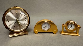 Group Of 3 Vintage Miniature Travel Clocks