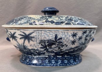Decorative United Wilson Blue And White Porcelain Tureen