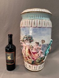 19' Capodimonte Ceramic Relief Floor Vase