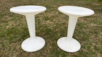 Pair Of MCM Turnstone Molded Plastic White Pedestal Side Tables