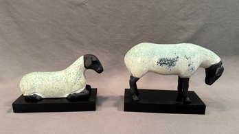(2) Painted Bronze Sheep Figurines