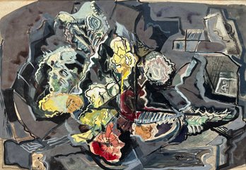 Doris Weissman (American, 20th-C) Gouache On Paper, Abstract Room Interior