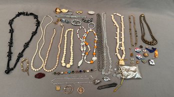 Group Of Costume Jewelry Together With 3 Sterling Silver Items