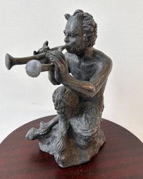 Vintage Lead Figure Of Pan On Rock Signed Made In England