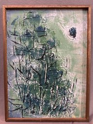 Kenneth Forman Abstract Oil On Board Painting Titled 'Trees And Moon'
