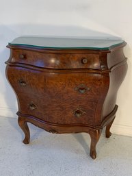 Diminutive Burl Walnut Bombe Style 3 Drawer Chest By Decorative Crafts