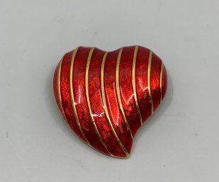 MFA Red Enamel Heart Brooch, 1.25' W