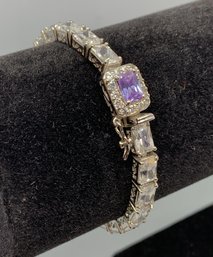 Sterling Silver And CZ Straight Line Tennis Bracelet, L 7'