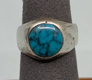 Sterling Silver And Spider Web Turquoise Ring, S 5.75