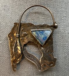 Southwestern Sterling Silver And Glass Brooch, H 2' X 1.5' W