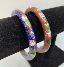 2 Japanese Cloisonne Enamel Bangle Bracelets, D 3.25'
