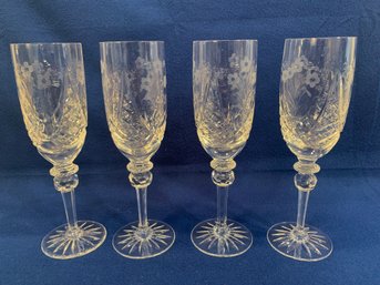 Lot Of 4 Rogaska Jasmine Crystal Fluted Champagne Glasses