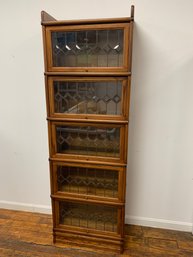 Antique 5 Stack Solid Oak And Leaded Glass Lawyer's Barrister Bookcase