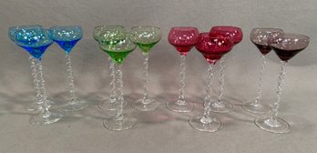 11 Contemporary Hand Blown Multi Colored Glass Cordial Stemware
