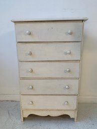 Vintage White Painted Wooden 5 Drawer Chest