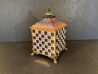 Rare MacKenzie Childs Pottery Biscuit Box With Wood Decorated Torquay Top