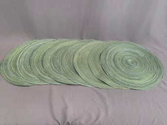 Deborah Rhodes Lot Of 9 Round Woven Placemats Mostly Lime Green, 15'