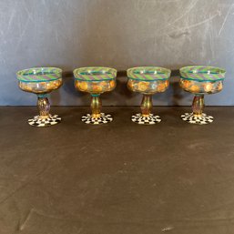 4 MacKenzie Childs Circus Pattern Champagne / Sherbet Glasses