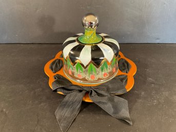 MacKenzie Childs Circus Pattern Glass Butter Dish