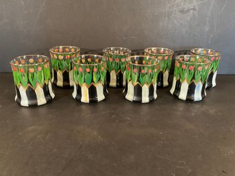 8 MacKenzie Childs Circus Black & White Stripe Pattern Rocks Glasses