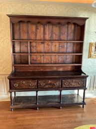 Antique Two Piece Oak Welsh Pewter Cupboard