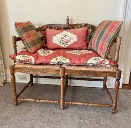 French Provincial Walnut Carved Settee With Cushions
