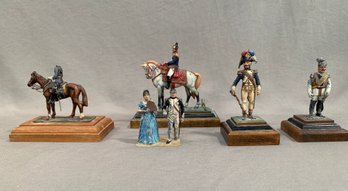 Group Of 4 Lead And Resin Military Figures, 1 Figure Of A Couple