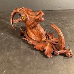 Antique Black Forest Hand Carved Mountain Goat Hanging Hat Rack