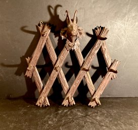 Antique Black Forest Hand Carved Mountain Goat Expandable Hanging Hat Rack