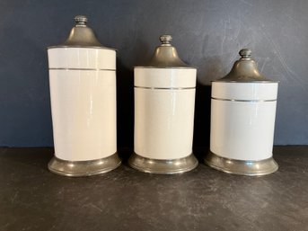 Arte  Italica Tuscan 3 Piece Canister Set With Pewter Tops & Bases