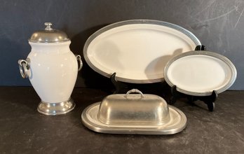 4 Pcs. Arte  Italica Tuscan Table Items With Pewter Tops & Trim