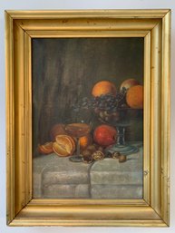 19th Century American School, Still Life With Fruit And Glass, Oil On Canvas
