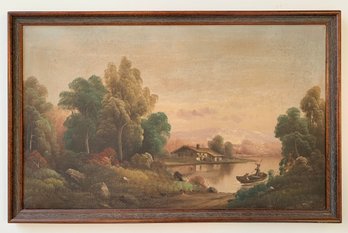 Late 19th Century British School 'River Landscape With Two Figures',  Oil On Canvas