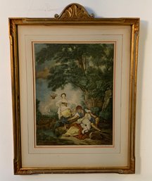 After Francois Boucher (French,  1703-1770)  Framed Lithograph ' Fishing Party '
