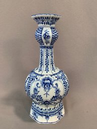 Antique Dutch Delftware Blue And White Knob Form Vase