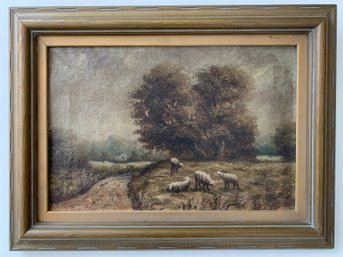 J Davis (19th-century, British) Pastoral Landscape With Sheep, Farmhouse, And Forest, Oil On Canvas