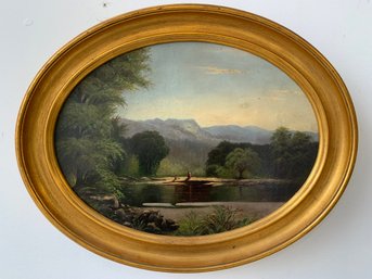 19th Century Hudson River School Landscape Painting, Oil On Canvas