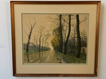 Henri Jourdain (French, 18641931) 'Route En Automne, France,' Hand-Colored Etching, Paris Etching Society