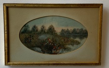 Antique American School Watercolor Landscape, Signed, Gilt Frame Late 19th/Early 20th C.