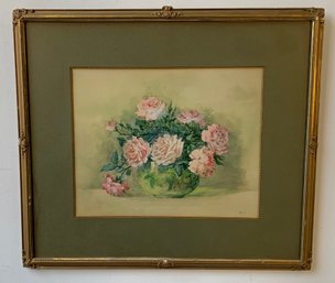 Antique Watercolor Floral Still Life, Signed, Gilt Frame, Early 20th C.