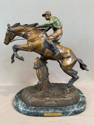 After Antoine Bofill Horse And Jockey Bronze Sculpture On Marble Base