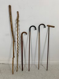 Group Of 6 Wooden Walking Sticks