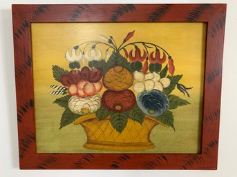 Contemporary Folk Art Style Still Life Painting On Wood