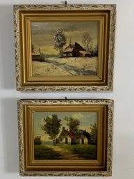 P. Wilgen (Dutch) Pair Of Oil On Board Landscapes, Winter And Summer