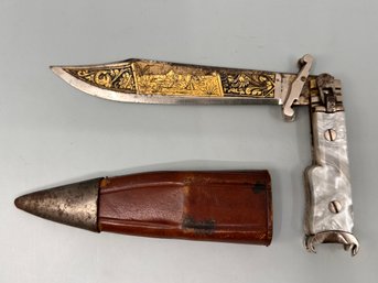 Vtg Toledo Folding Pocket Knife Mother Of Pearl Handle Etched Blade