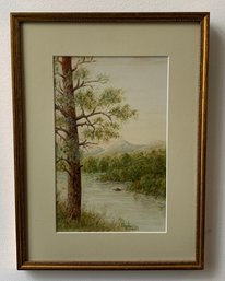 Frank Ostrander Signed Watercolor Of A River Landscape, Dated 1941